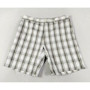 Alan Flusser Shorts Mens 36 White Plaid Microfiber Chino Flat‎ Front Casual Golf